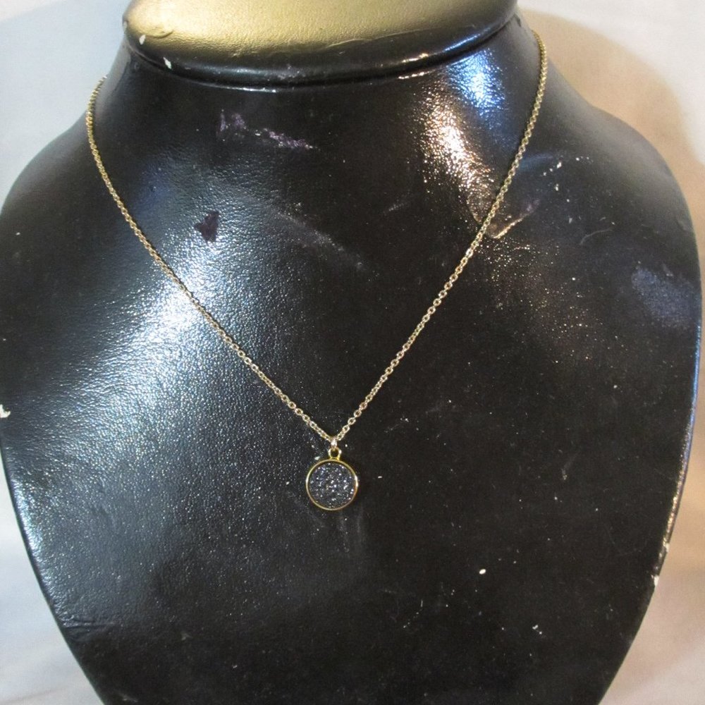 Edie Gold Tone Round Druzy Pendant Necklace